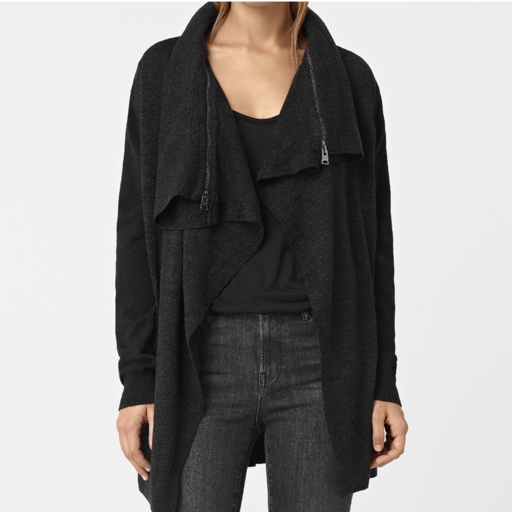 All Saints grey open long Wool Cardigan S